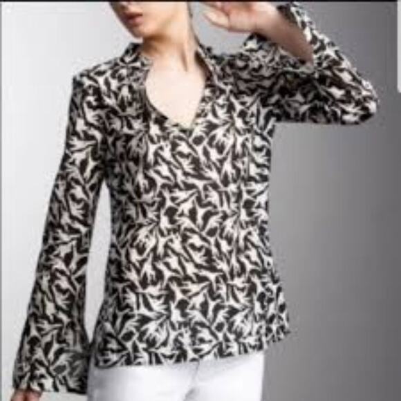 Tory Burch Black White Swinging Monkey Blouse Top Size 0 - Picture 1 of 9